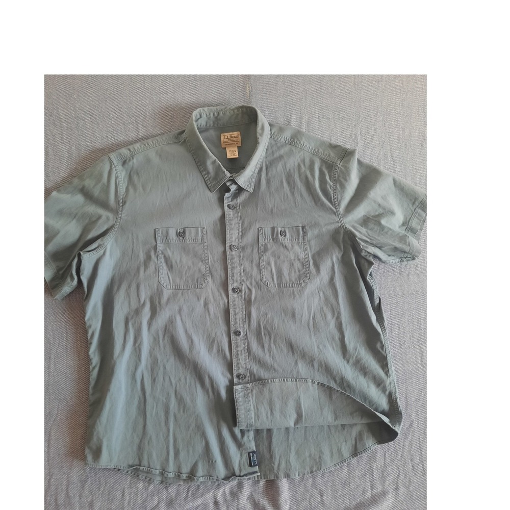 LL Bean Mens XL Traditional Fit Short Sleeve Button Chambray Shirt Blue 516644
